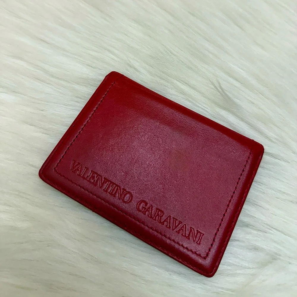 VALENTINO GARAVANI - RED LEATHER BIFOLD CARDHOLDER WALLET CASE